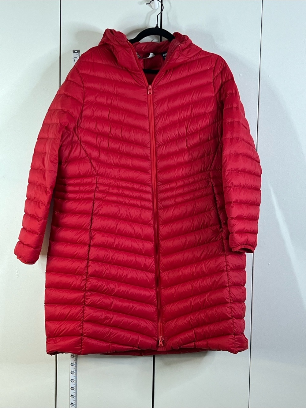 Lands’ End Women’s XL/PRed Long Hooded Puffer Coat Lightweight Full Zip Jacket